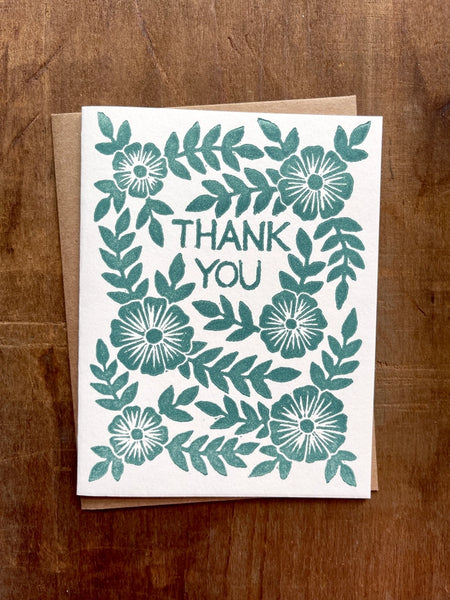 "Thank You" Block Printed Greeting Notecard