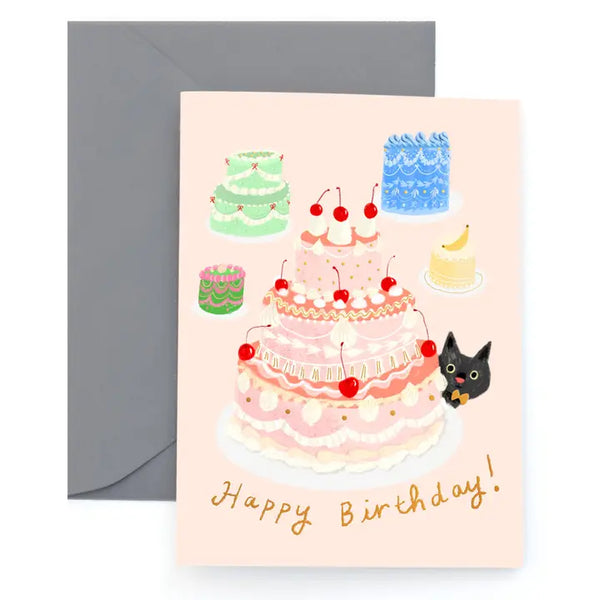 Le Gateau (cat and cakes)  - Happy Birthday Notecard