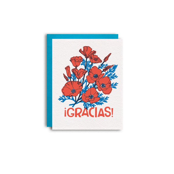 Gracias Poppies Spanish Risograph Thank You Notecard