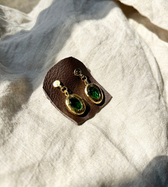 Heron and Lamb: Emerald Glass Inlay Earrings