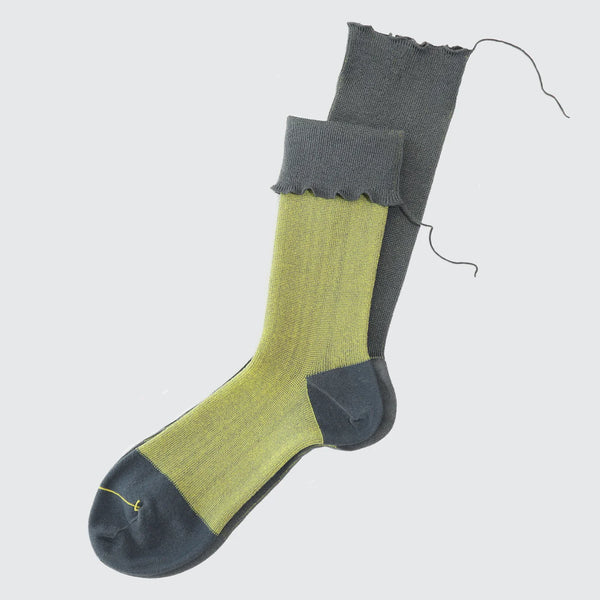 Gray with Yellow Top Himukashi Socks ( Toasted Sesame 02)