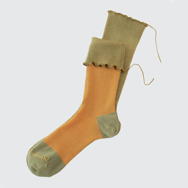 Gold with Orange Top Himukashi Socks (Caramel Ribbon 06)