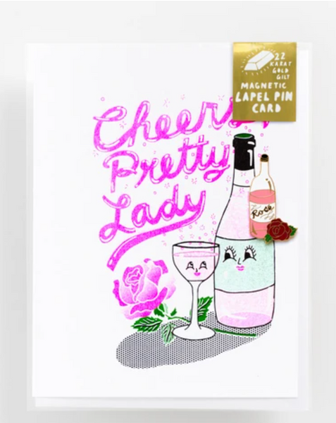 Cheers Pretty Lady lapel pin card