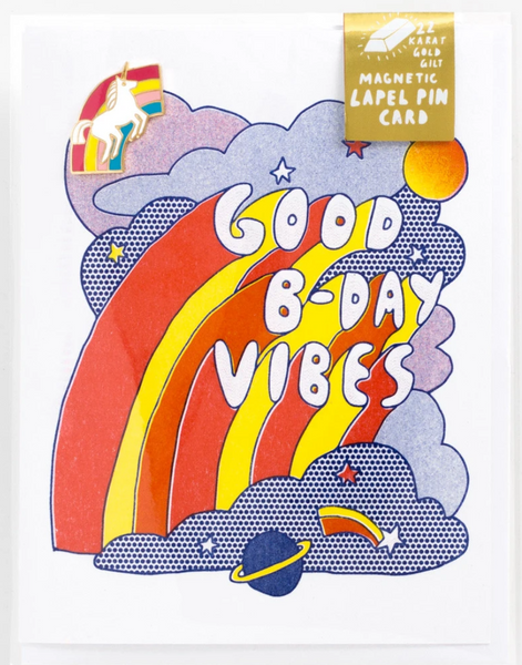 Good B-Day Vibes lapel pin card