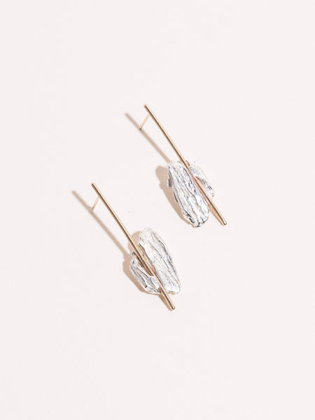 Stone & Stick Earrings: Silver & Gold Fill