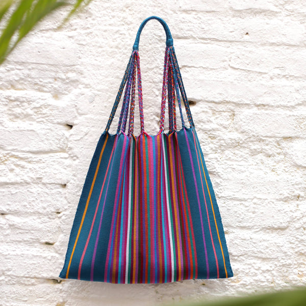 Las Rayas Tote - Verdoso with Rainbow Stripes