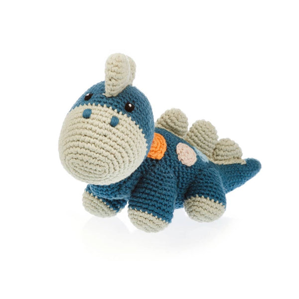 Stegosaurus Plush Dino Rattle - Petrol Blue