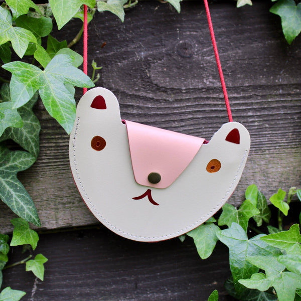 Bear Pocket Coin Purse: Cream/Pale Pink