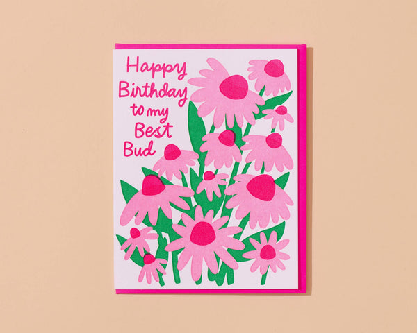 Best Bud Flowers Birthday Letterpress Greeting Card