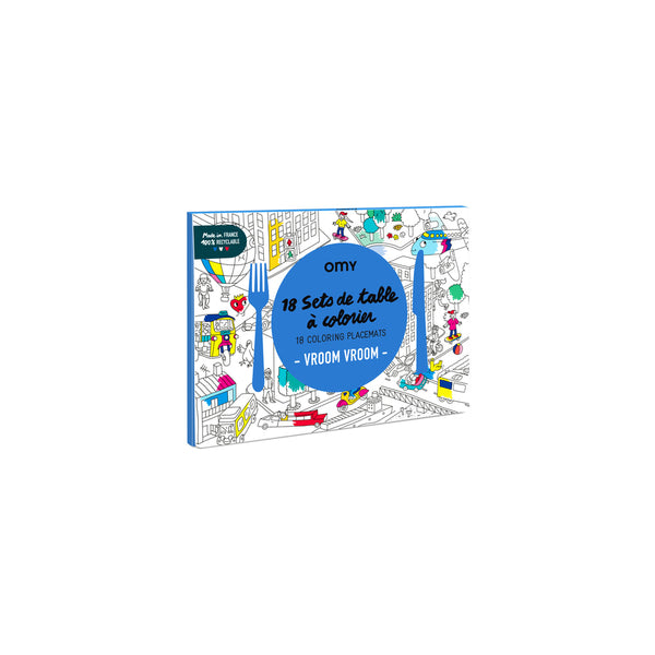 OMY: 18 Coloring Placemats - Vroom Vroom