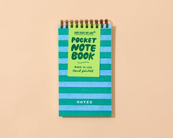 Modern Letterpress Pocket Size Spiral Notebook – Blue/Green Stripe
