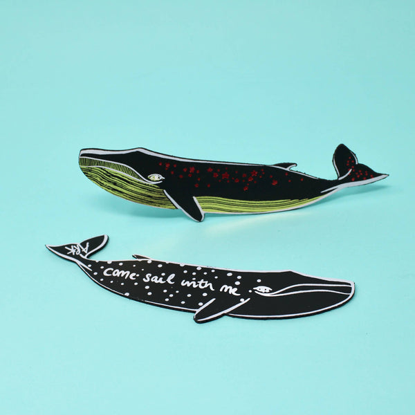 Whale 'Sail with Me' Bookmark: Grey