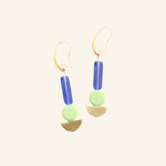 Geometric cobalt and mint earrings