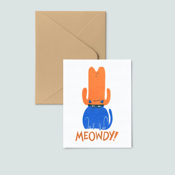 Meowdy Cat Risograph Greeting Card Notecard