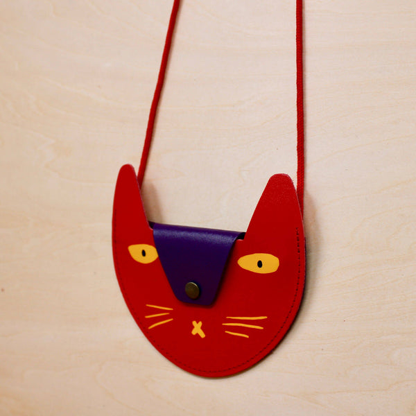 Cat Pocket Purse: Red/Purple