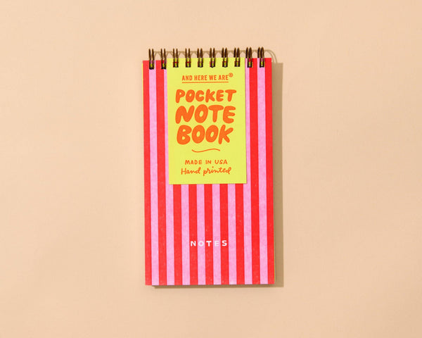 Modern Letterpress Pocket Size Spiral Notebook – Red/Pink Stripe