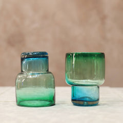Green Blue Hand Blown Stacking Glass Tumbler