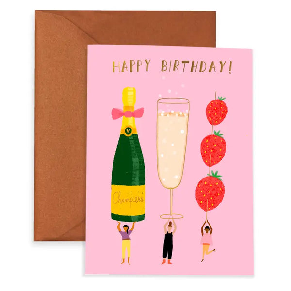 Champagne Wishes - Happy Birthday Notecard