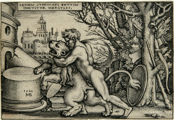 Sum of the Parts Postcard: Hans Sebald Beham - Hercules Killing the Nemean Lion