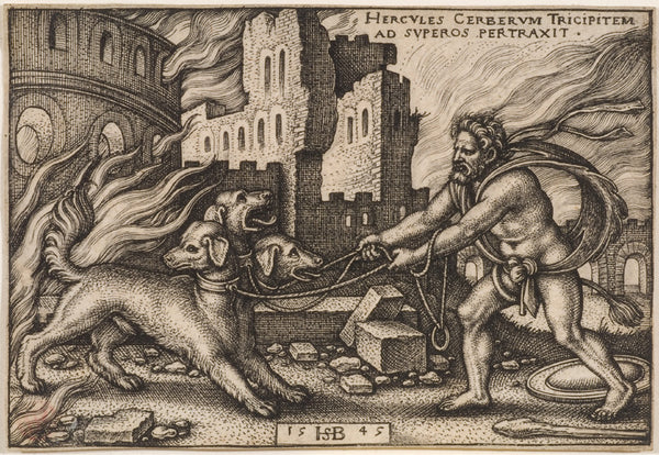 Sum of the Parts Postcard: Hans Sebald Beham - Hercules Capturing Cerberus