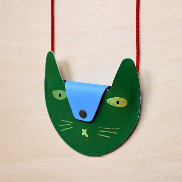 Cat Pocket Purse - Green/Cornflower