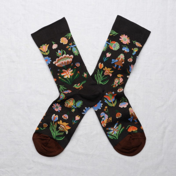 PK8-01 | Polka Tapestry Socks - Faux Noir