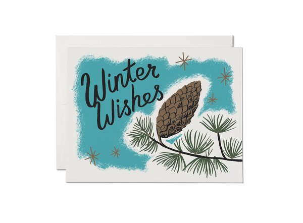Winter Wishes Pine Cones Holiday Notecard