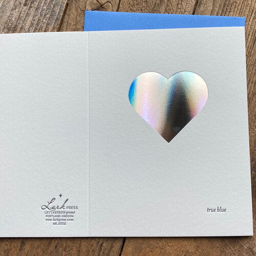 Notecard True Blue Holographic Heart