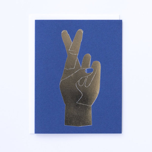Silver Foil Fingers Crossed Note Card Royal Blue