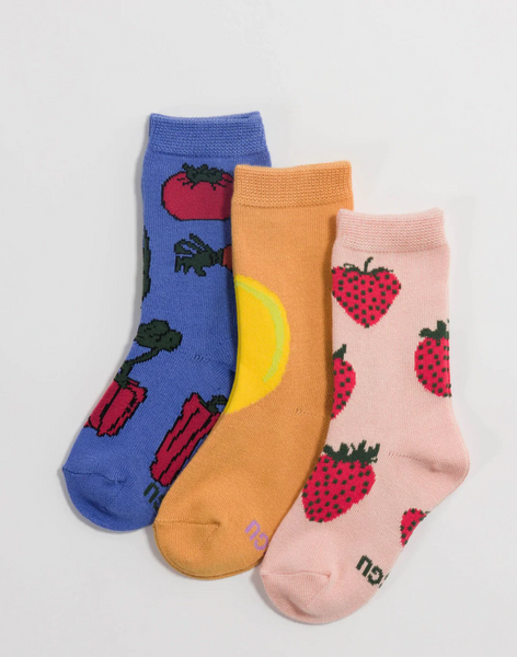 Baggu: Kids Crew Sock Set of 3 - Fruits & Veggies