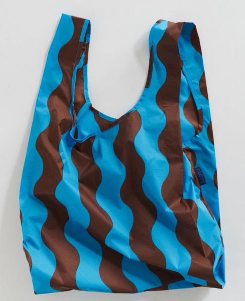 Baggu: Standard Reusable Bag Teal and Brown Wavy Stripe